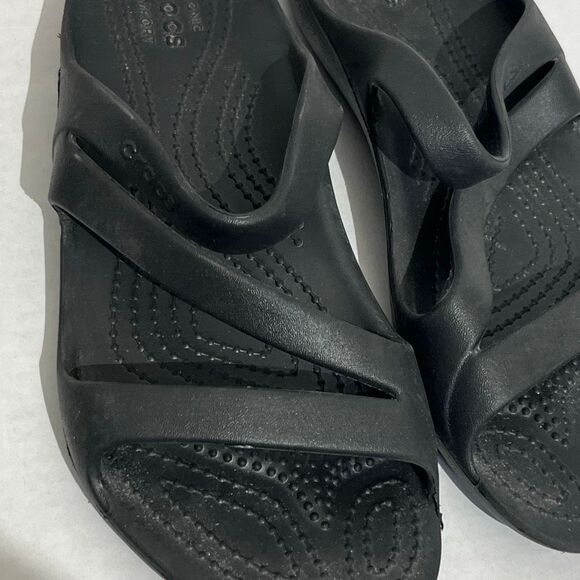 Crocs Women's Black Rubber Kadee II Iconic Comfort Slip On Strappy Sandal Size 7 - Picture 6 of 10